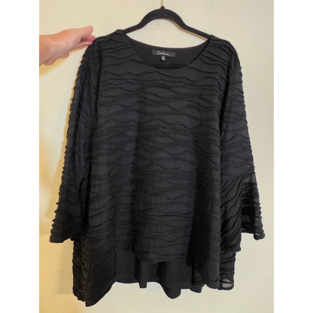 Caleesa Black Textured Rippled Wavy Lined Tunic Top Plus Size 2X